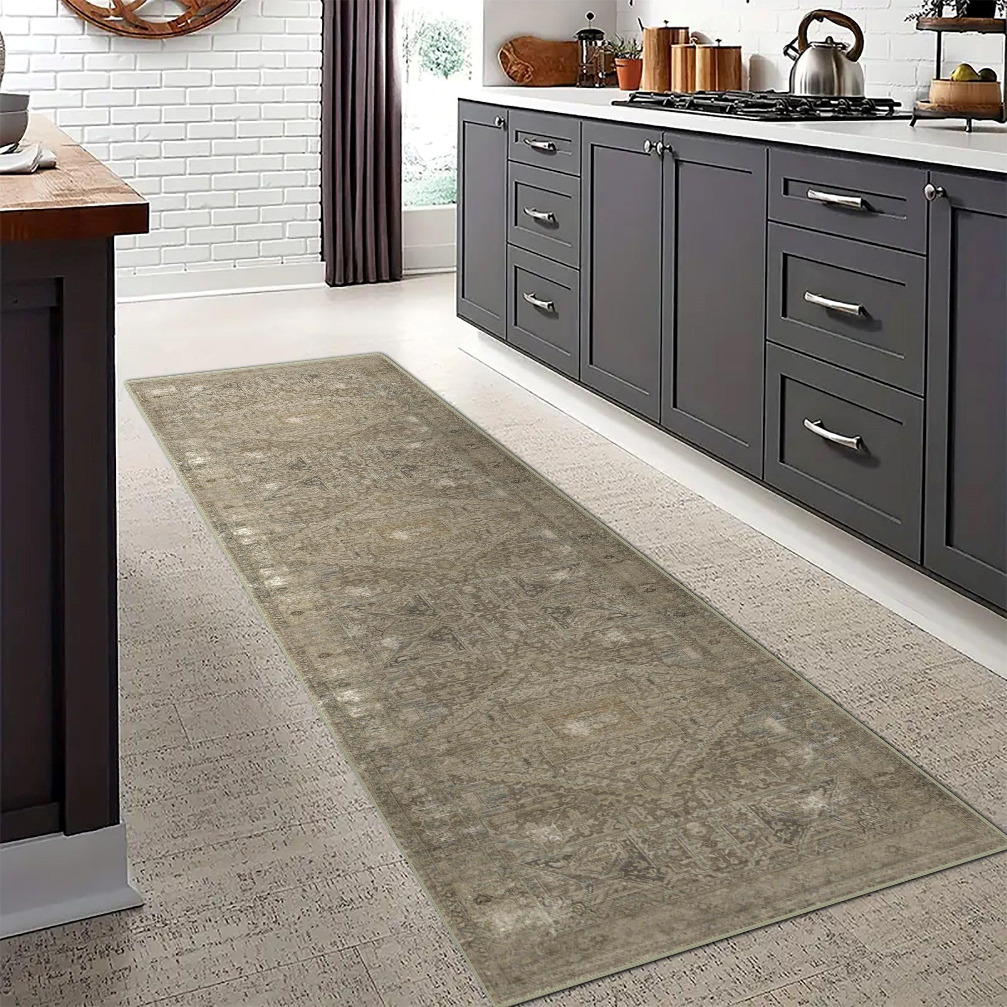 vivorug Runner Rug 2'x8' Vintage Washable Non-Slip Runners for Hallways Kitchen Entryway Laundry Room Carpet Hallway Runner Olive