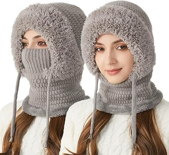3 in 1 Beanie Hat with Scarf and Mask for Women Windproof Balaclava with Mask & Scarf, Multi-Functional Outdoor Hat