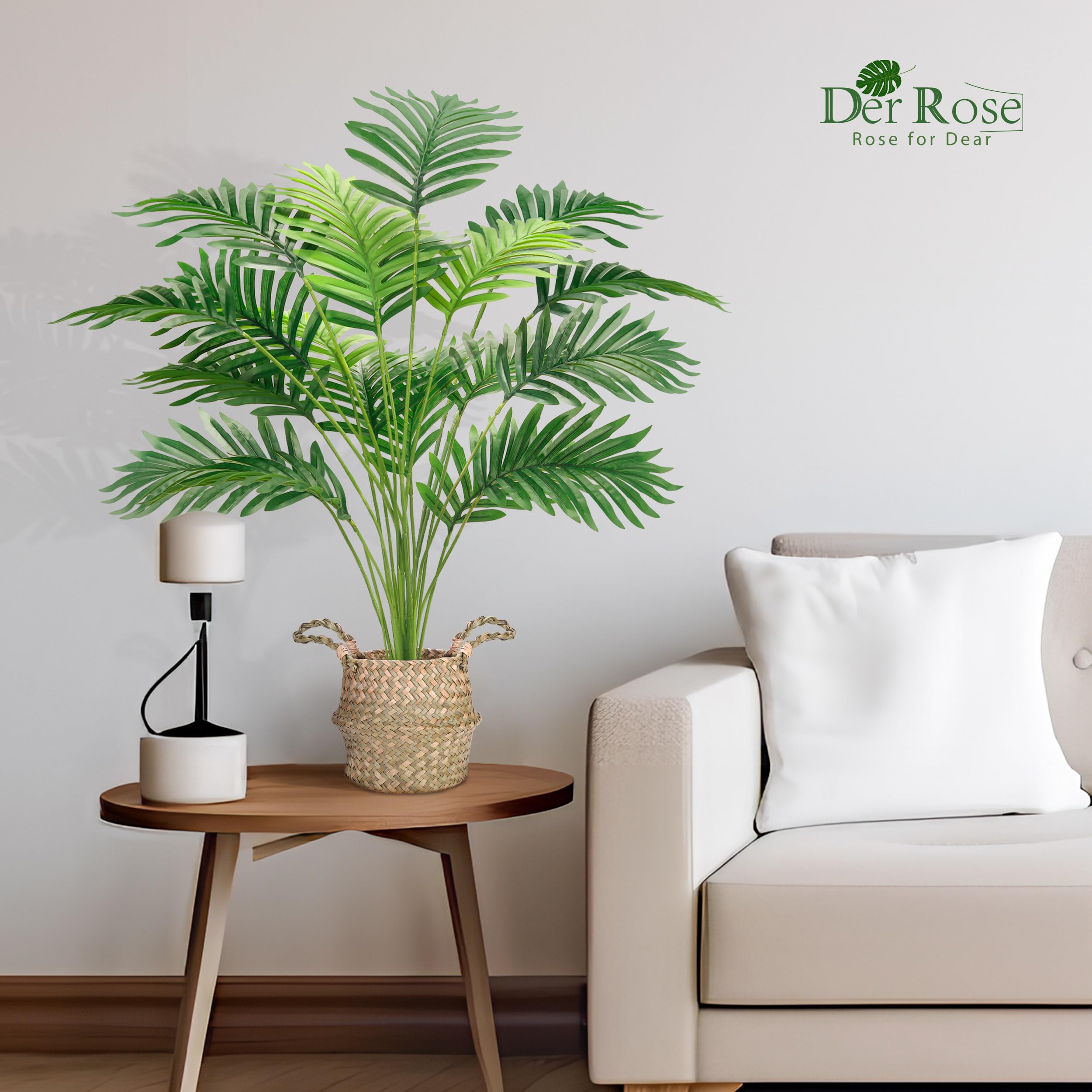 Der Rose 2 Pièces 71 cm Palmier Artificiel Grande Plante Fausse Areca en Pot avec Paniers Tressés