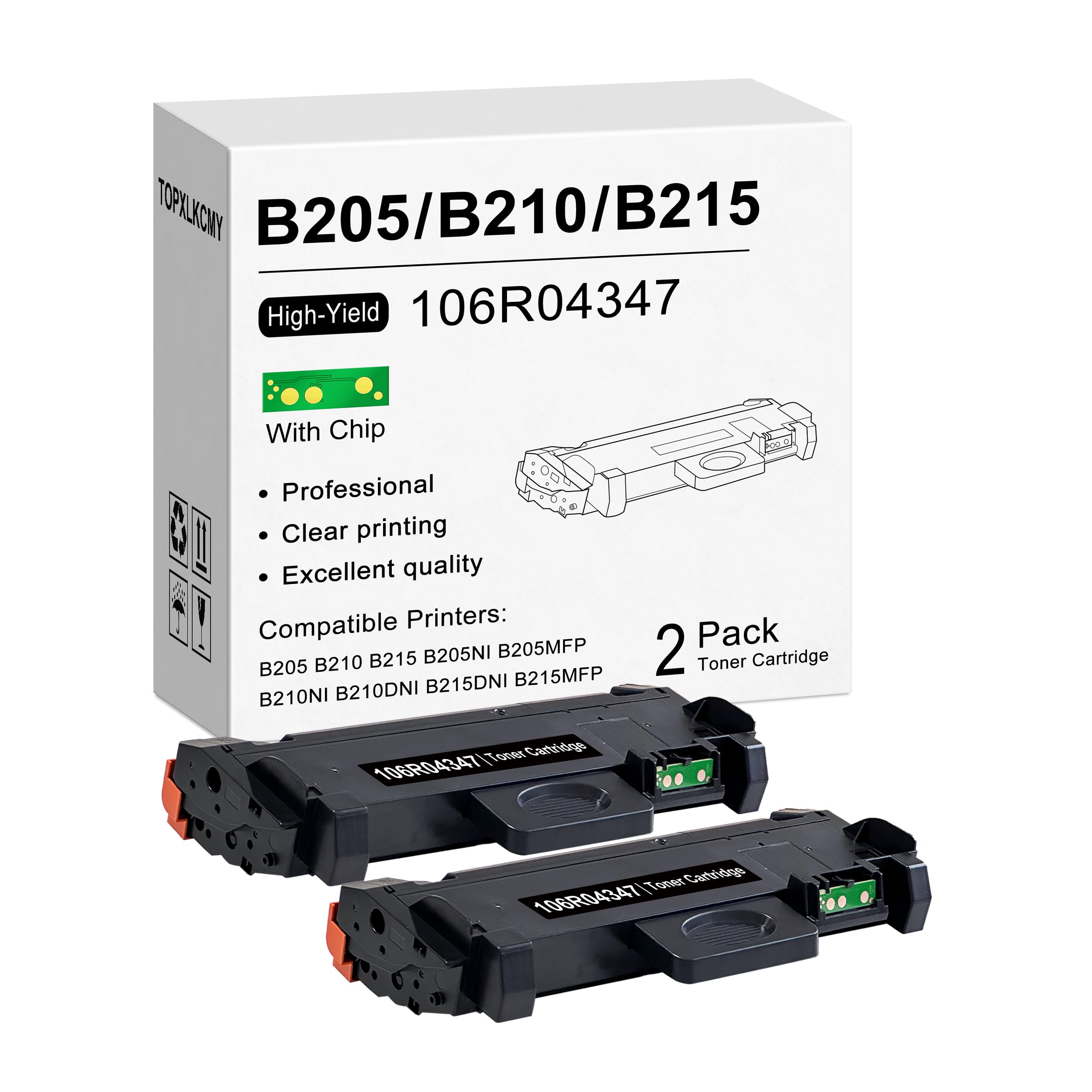 B205/ B210/ B215 (2-Pack, High Yield) Black Toner Cartridge Replacement for Xerox B205 B210 B215 B205NI B205MFP B210DNI B215DNI B215MFP - 106R04347