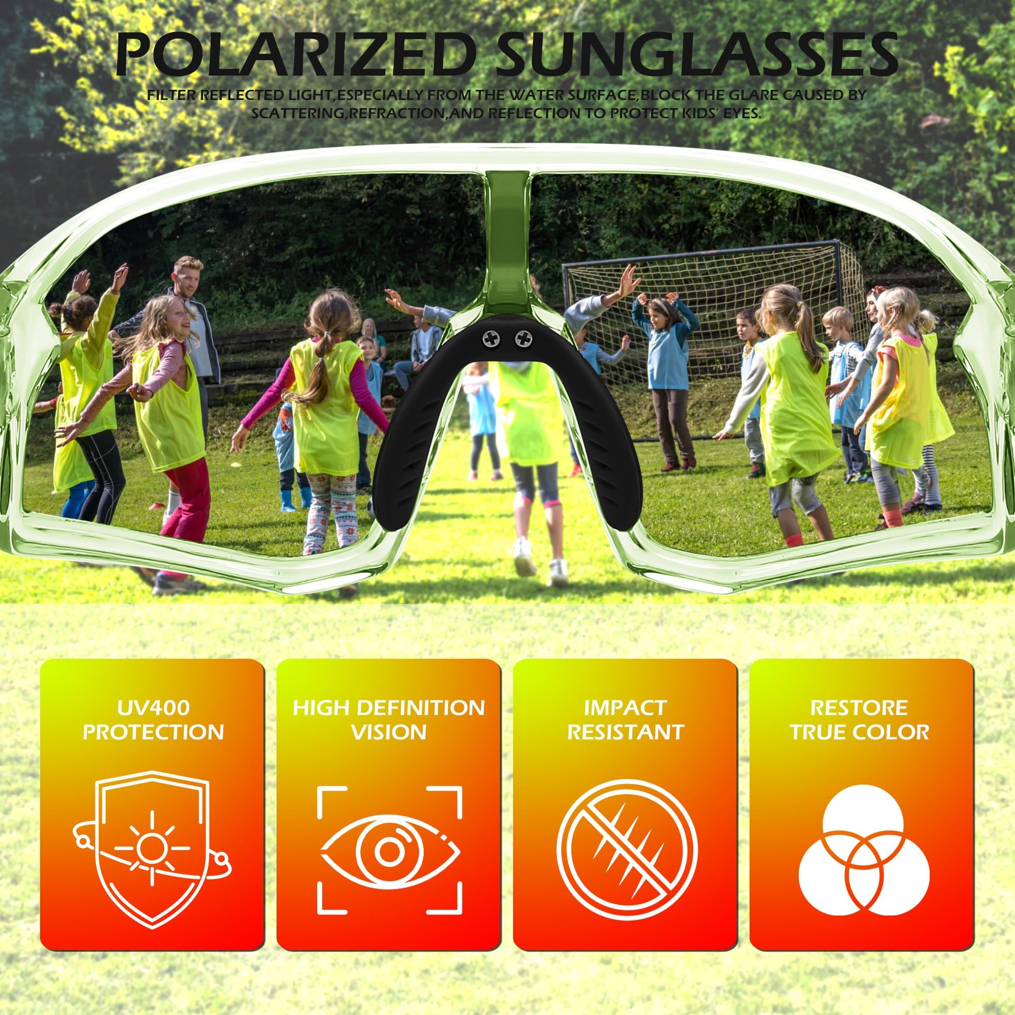 FEISEDY Jugendliche Kinder Sportbrille Polarisierte 6-15 Jahre Fahrradbrille UV400 Schutz Sport Sonnenbrille für Jungen Mädchen B0183