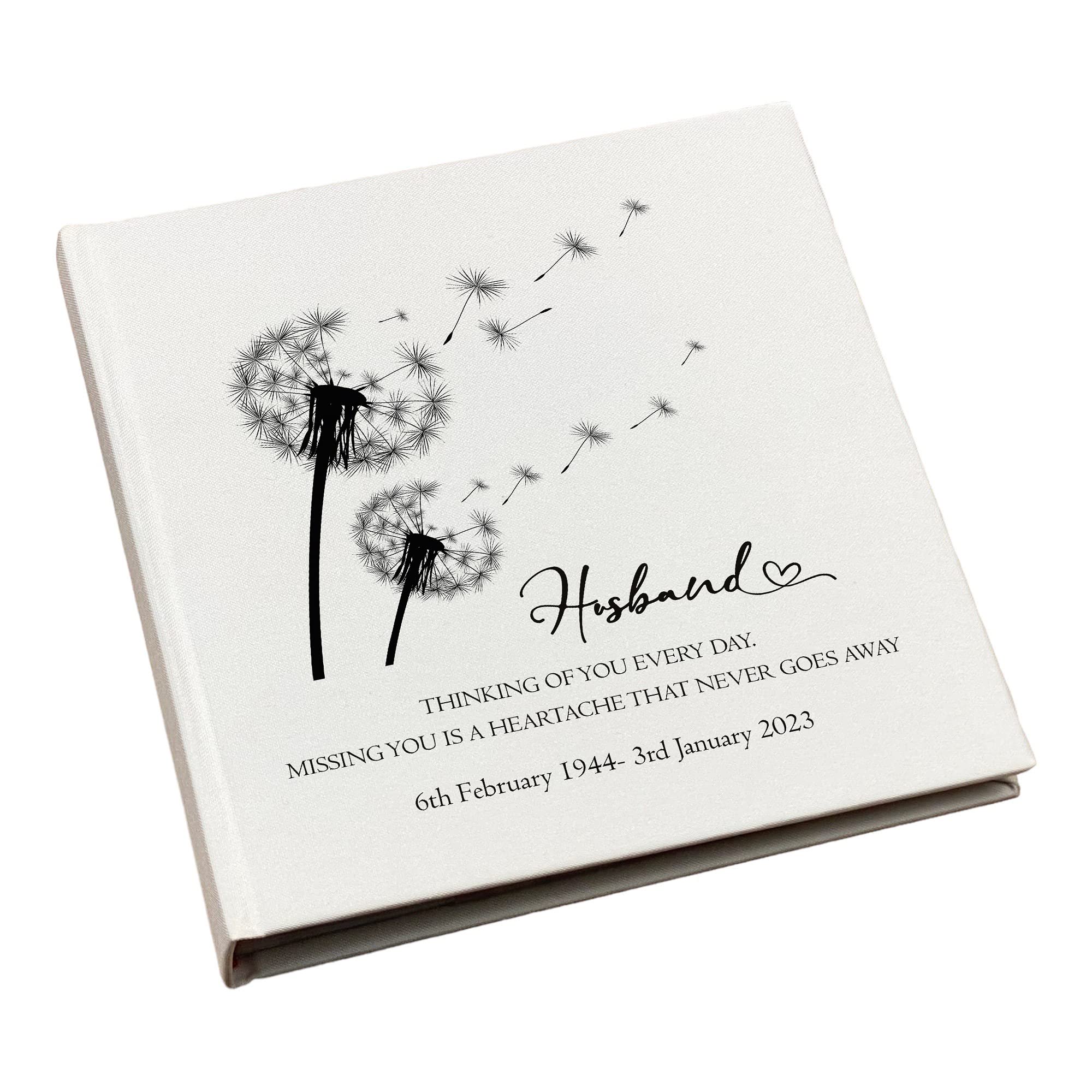 Large Traditional Book Bound Personalised Husband Remembrance Photo Album With Dandelions