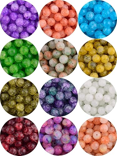 Miniatura 2 de Eswala Kit de cuentas de vidrio para hacer pulseras y joyas, 288 piezas de 0.394 pulgadas, 12 colores, cuentas redondas sueltas con accesorios, caja