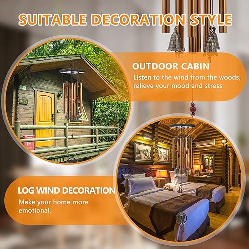 Miniatura 3 de BWINKA Chino tradicional retro 8 tubos 5 campanas bronce patio jardín vida al aire libre campanas de viento 23.6 in