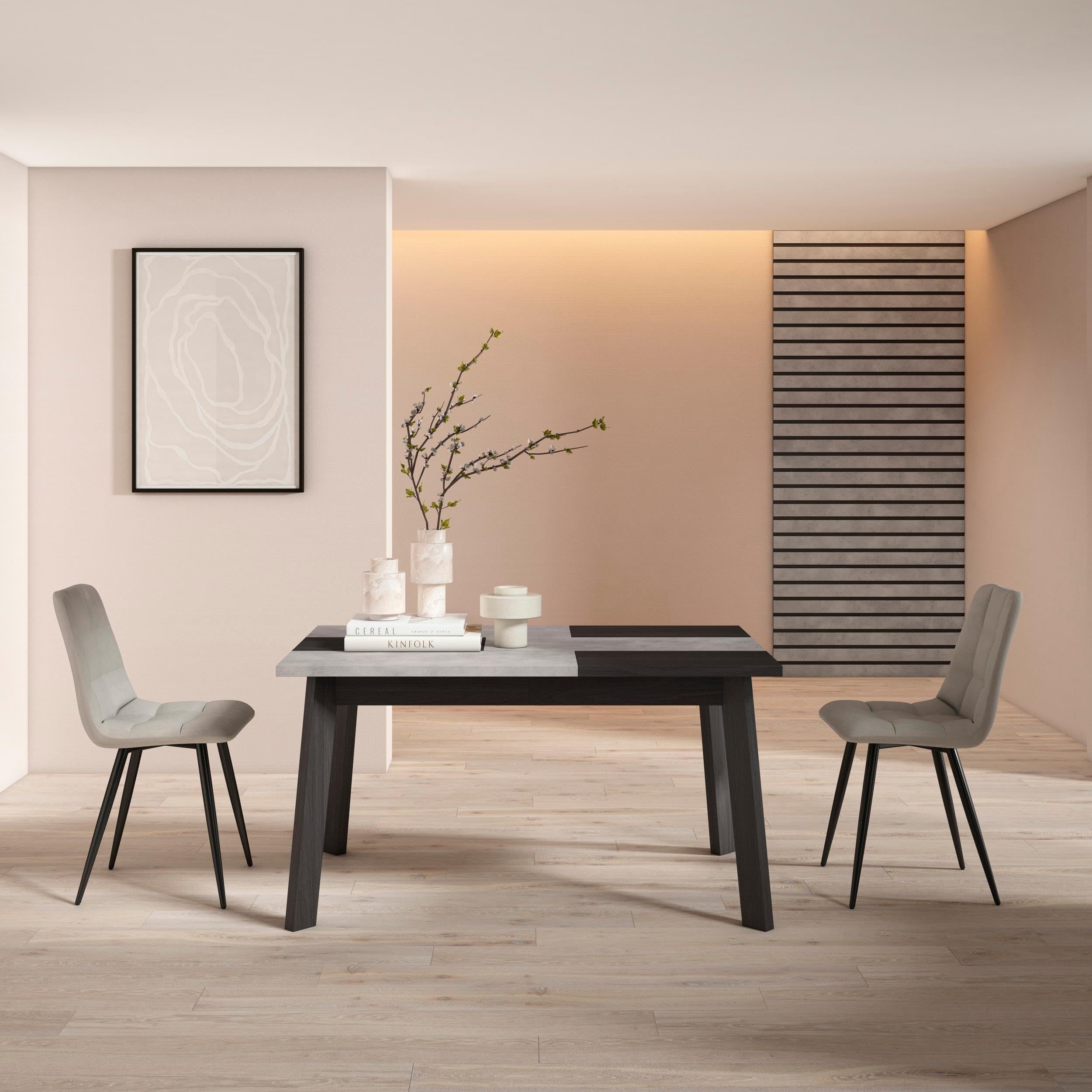 Skraut Home | Tavolo da Pranzo | Cucina, Sala da pranzo | 140 | Per 6 persone | Gambe in legno | Stile moderno | Cemento