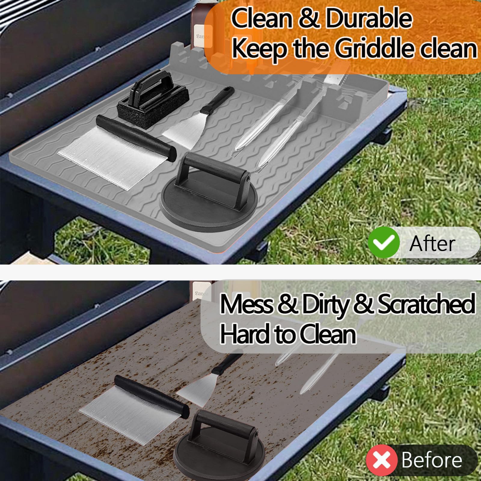 Silicone Grill Mat for Blackstone, Blackstone Griddle Accssories Tools with Drip Pad, Silicone Spatula Mat for Outdoor Grill Kitchen Counter,Grilling Spatula Holder