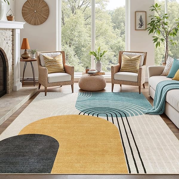 Sunny Yellow Rug Ideas for Living Room Color 3 Mid-Century Modern Arch Rug