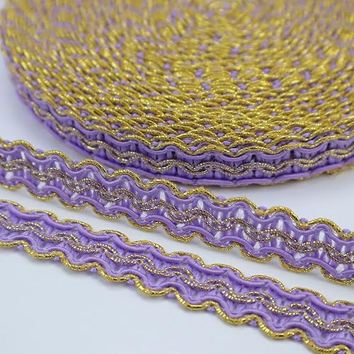 Cinta de encaje dorada de 13 yardas, borde metálico para costura, manualidades, accesorios de ropa (morado)