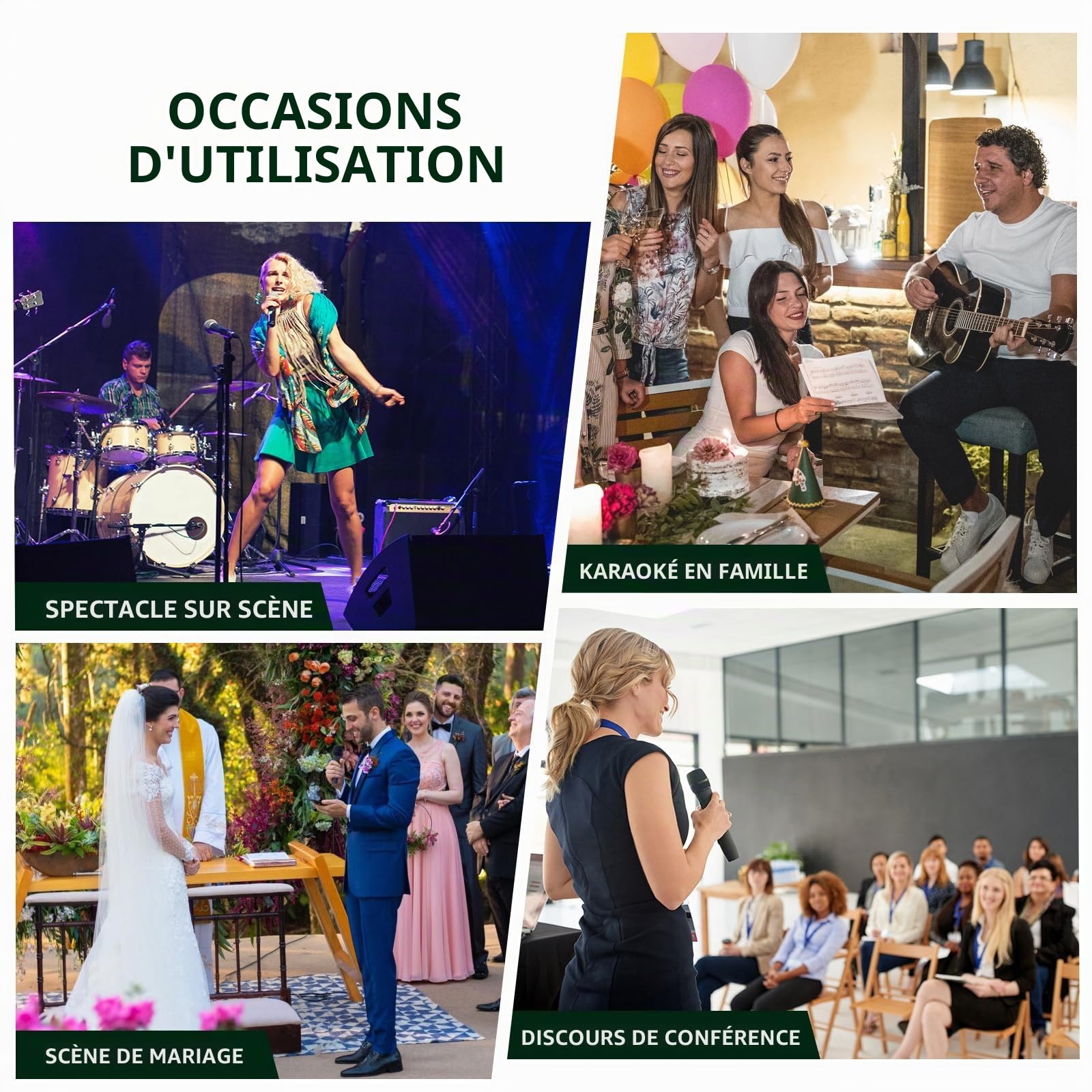 Depusheng R7 Ensemble de Microphone sans Fil équipé de Deux Microphones à Main dynamiques et d'un récepteur, avec Une portée de réception de 80 mètres, adapté aux scènes de Concerts de karaoké