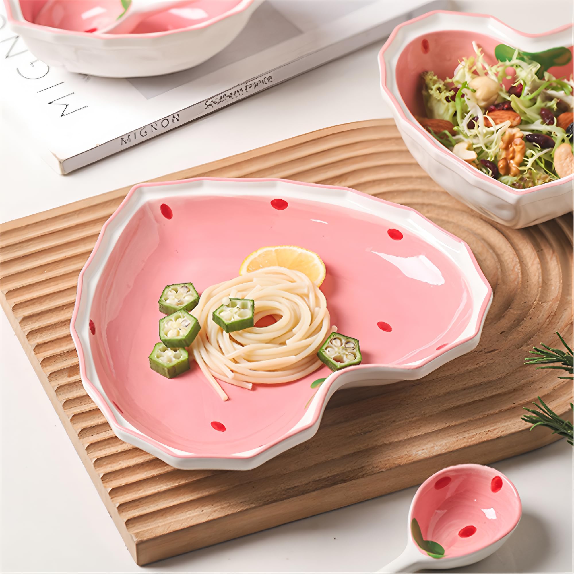 Piatto da Cena in Ceramica, Piatto a forma di cuore rosa, Adatto per Varie Insalate di frutta Dessert Pasta e Bistecca, Forno a Microonde e Forno