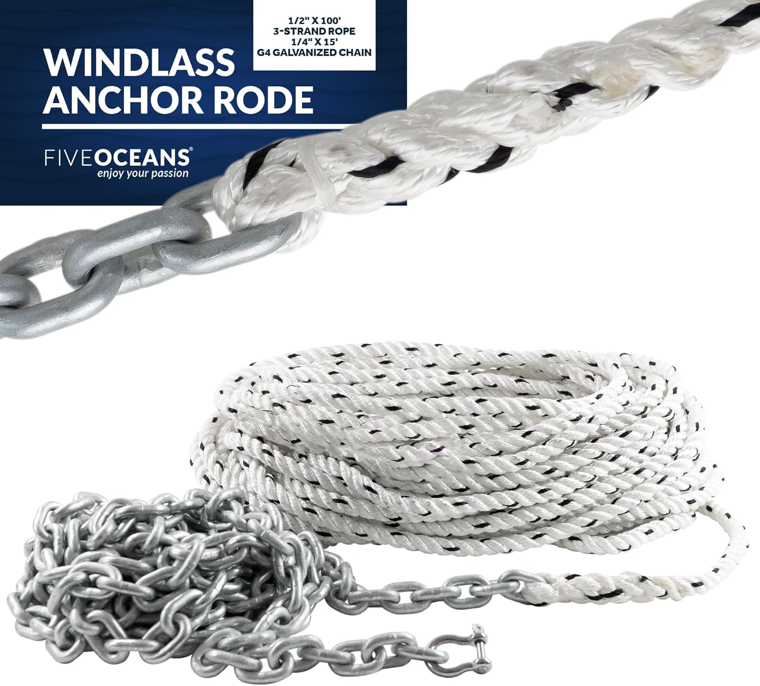 Five Oceans FO4286 Marine Boat Windlass Anchor Rode Nylon Three Strand