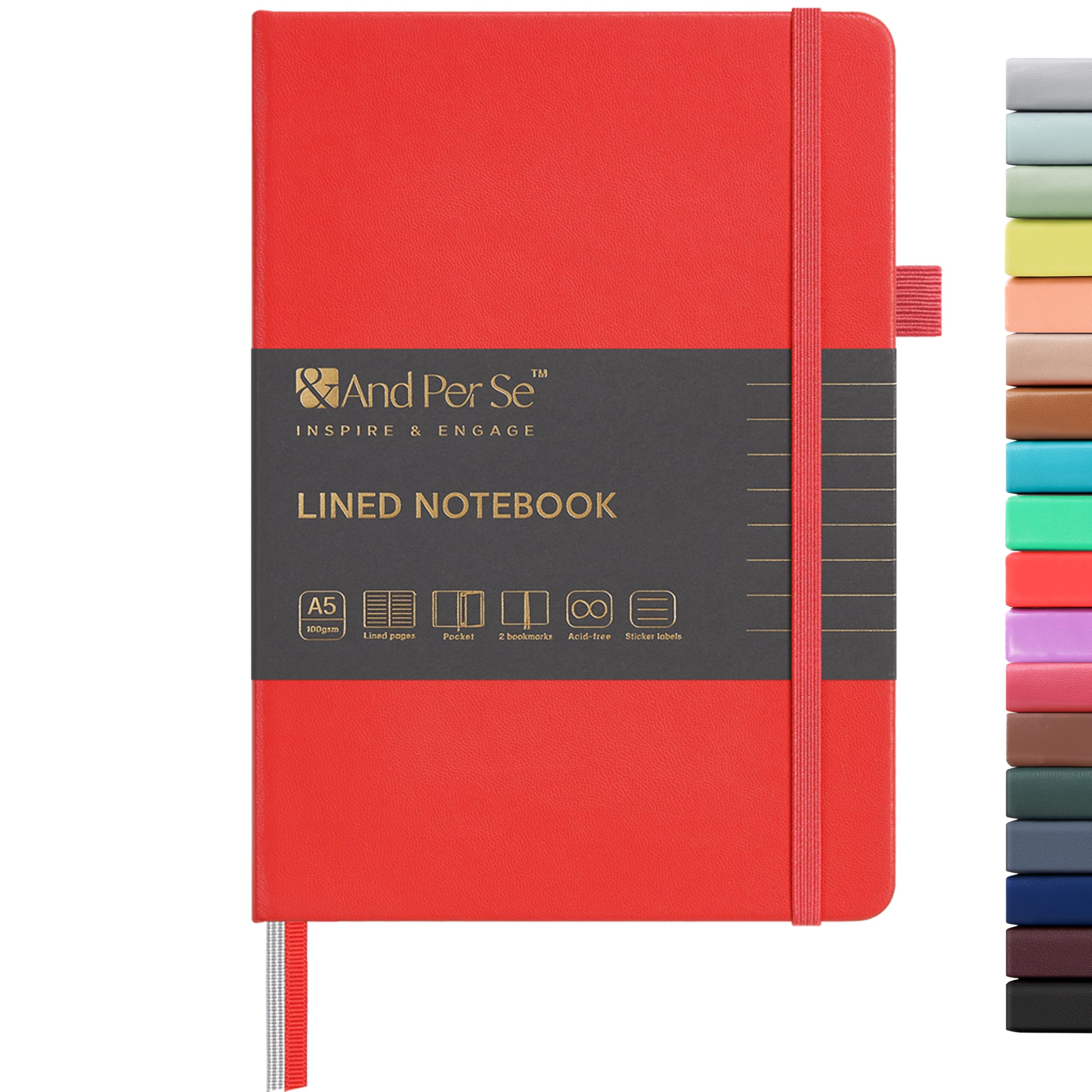 &And Per Se Lined Journal Notebook, 160 Pages, A5 5.7 x 8 inches College Ruled Thick Paper Notebook Journals for Writing, Hardcover Notebooks for Women Men Office School (1 Pack, Red) โ image 1