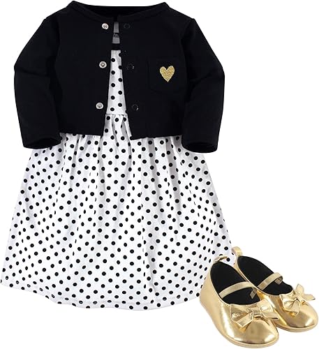 Hudson Baby - Conjunto de vestido de algodón para bebé, chaqueta y zapatos