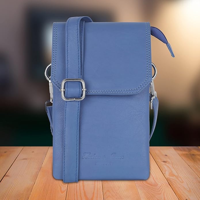 Hudson & James Echt lederen telefoontas, portemonnee, kleine mobiele dames cross body schoudertas portemonnee voor vrouwen met verstelbare afneembare riem, Oranje, Small