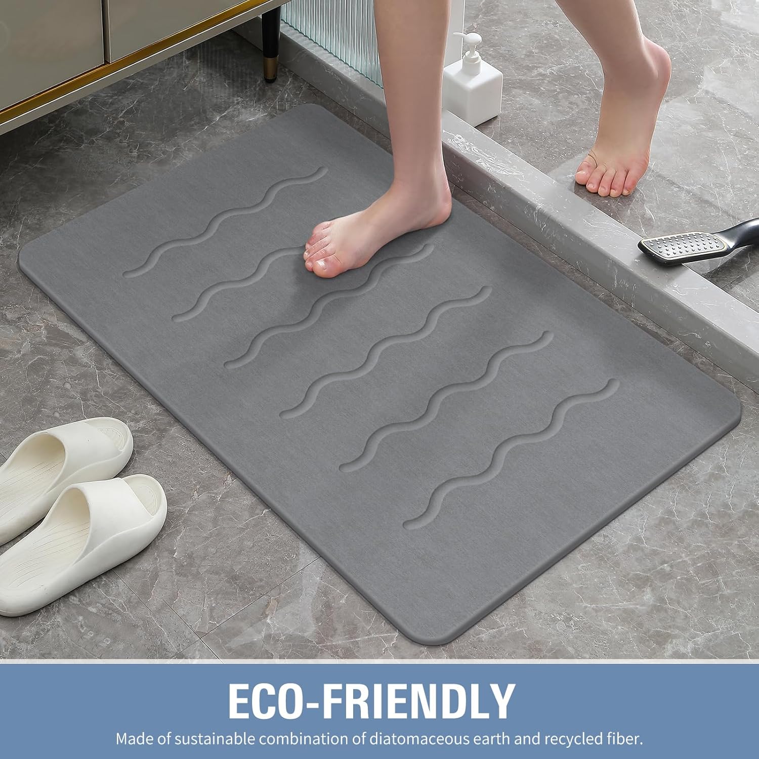 OTHWAY 32"x 20" Stone Bath Mat Large, Diatomaceous Earth Bath Mat for Bathroom Quick Drying Absorbing, Long Non-Slip Diatomite Hard Stone Shower Mat Instant Dry(Dark Grey) - Image 5