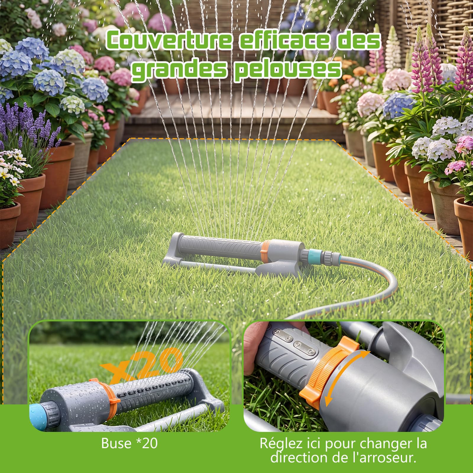 Arroseur Oscillant Programmateur Arrosage 10m Hose 3 en 1 Kit