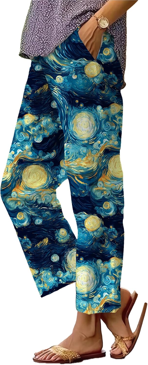 Resort Pants for Women Oversized Casual Wide Leg Soft 2025 Summer Elastic Waist Festival Lightweight Harem Trouser