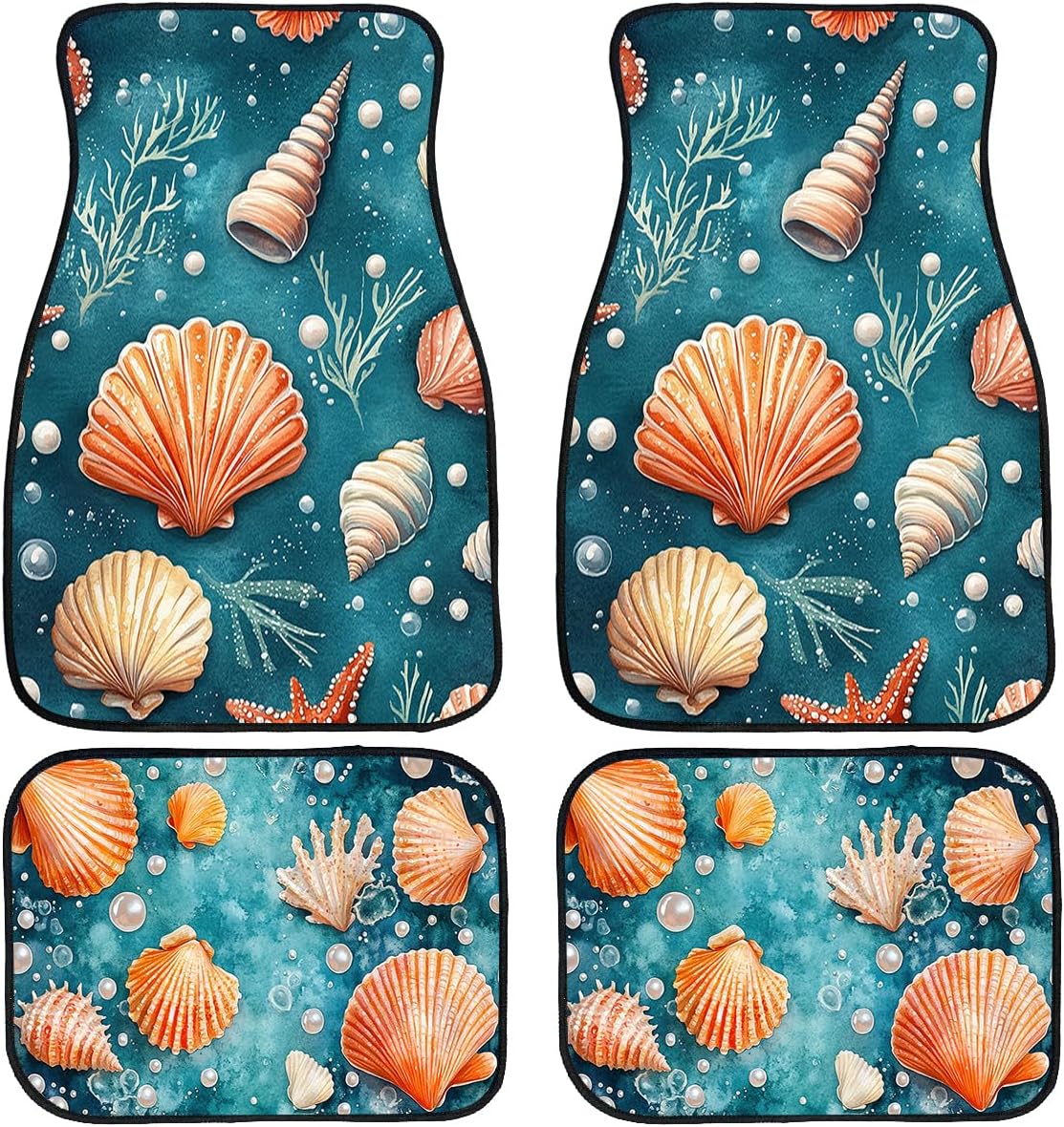 Seashell Car Floor Mats Set of 4 Pearl Watercolor Colorful Starfish Carpet Front Rear Carpets Mat Non-Slip Auto Car Accessories Universal Fit Car Accessories for Truck