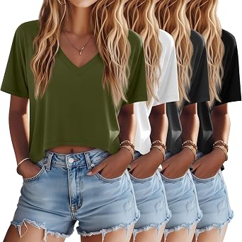 Neer 4 Pack Womens Oversized Crop T Shirts