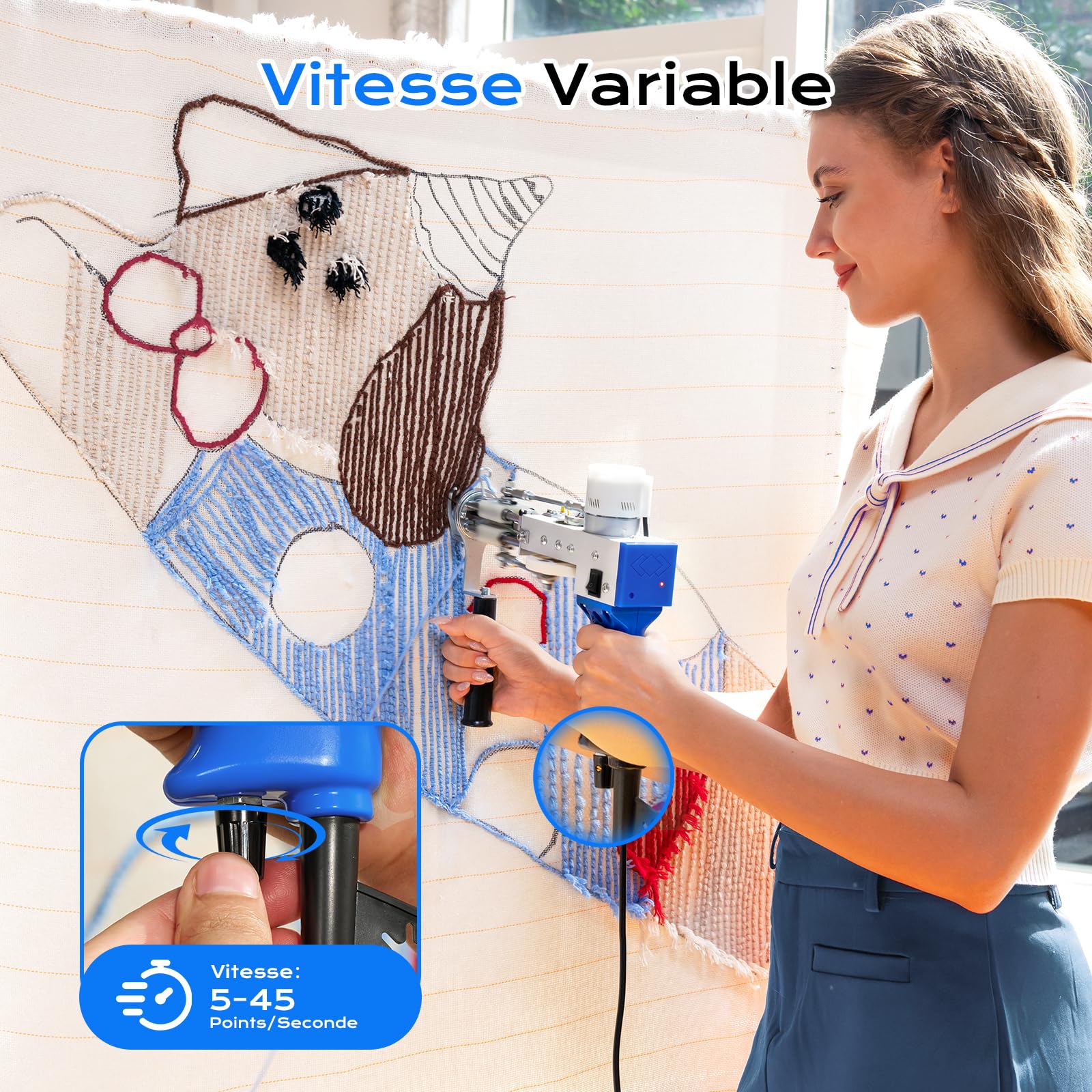 BESGEER Rug Tufting Gun Set avec Tondeuse pour Tufting pour Débutants(Bleu)
