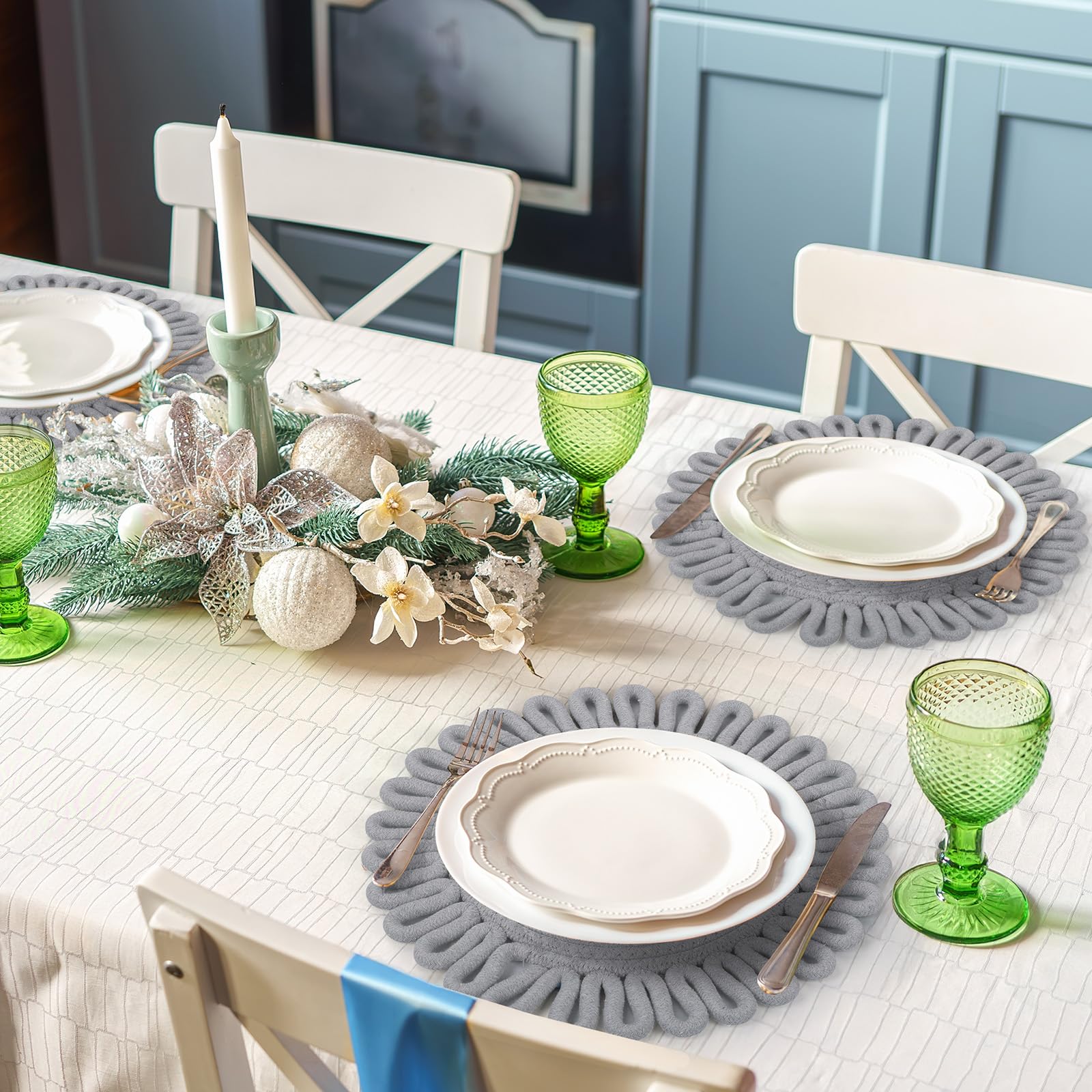 comfoyar Round Placemats Set of 4, 30cm Non-Slip Cotton Woven Place Mats - Image 4