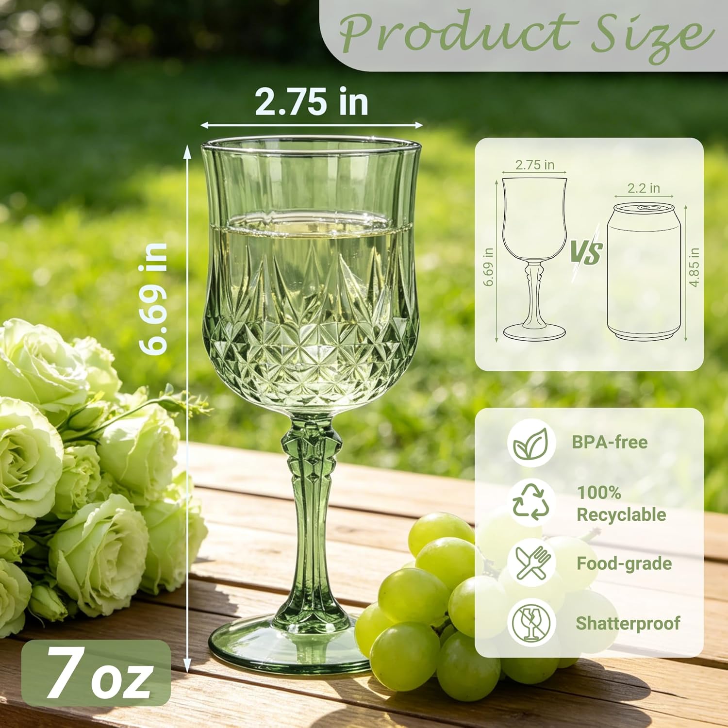 plastic wine glasses, plastic goblets vintage style cordial unbreakable drinking glasses, reusable drinkware for wedding reception, grand event party supplies (48, new green) new green 48