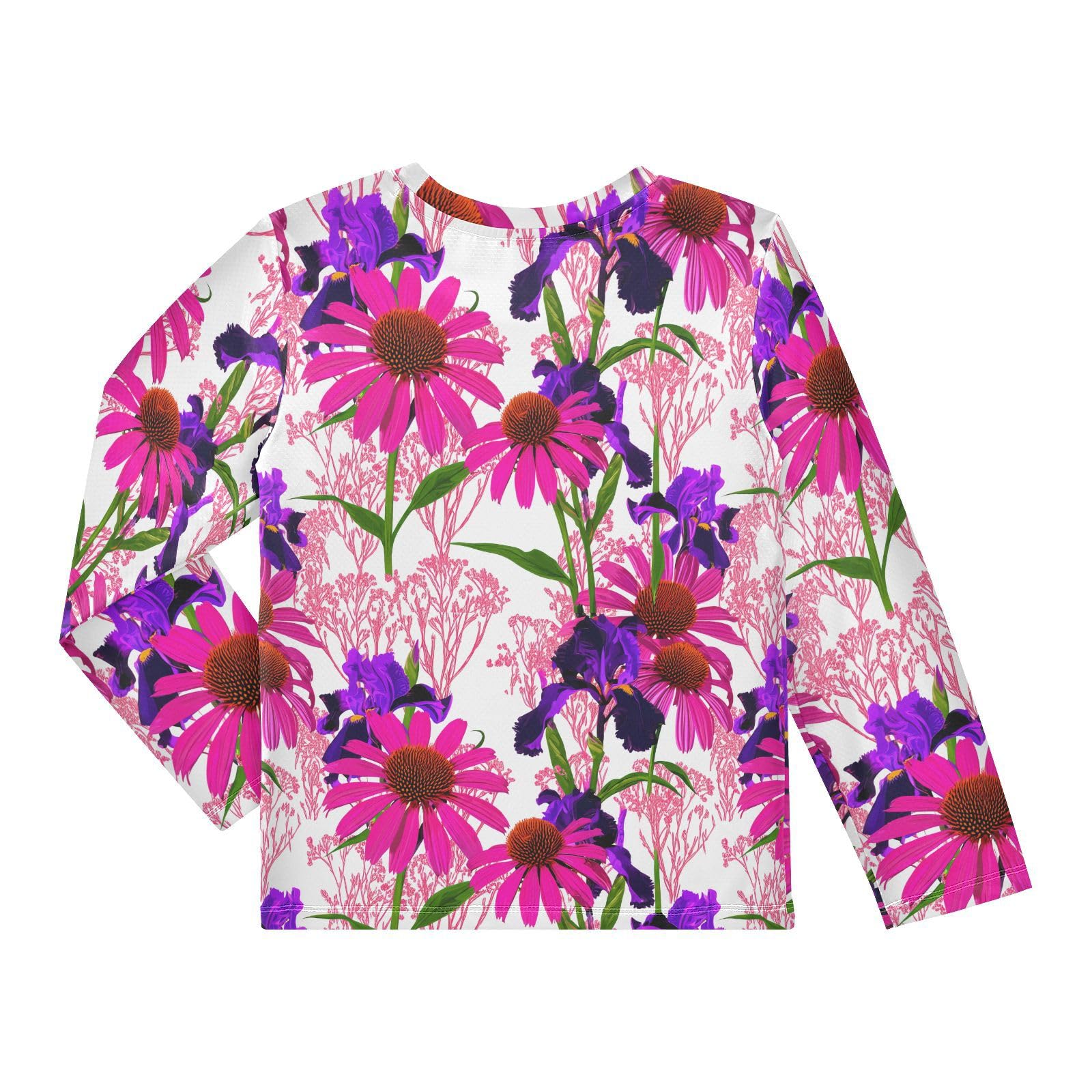 Echinacea Iris Floral White Rash Guard Shirt for Boys Sun Protection Shirt for Kids Toddler UPF50+ 5-6T
