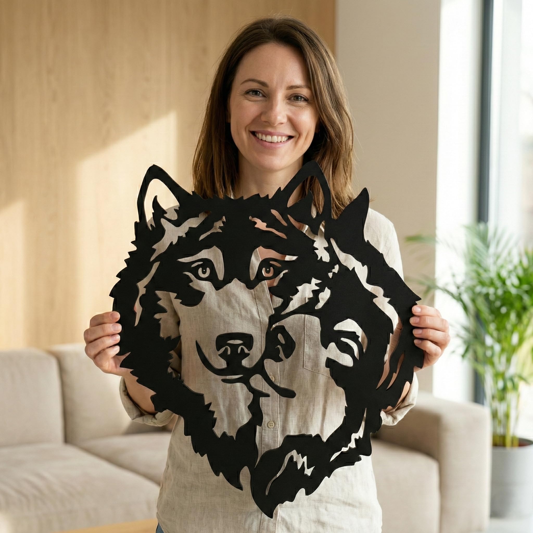 DEKADRON Décoration murale en métal – Silhouette de loups – Décoration murale en métal pour maison, bureau, chambre à coucher, salon (58 x 58 cm)