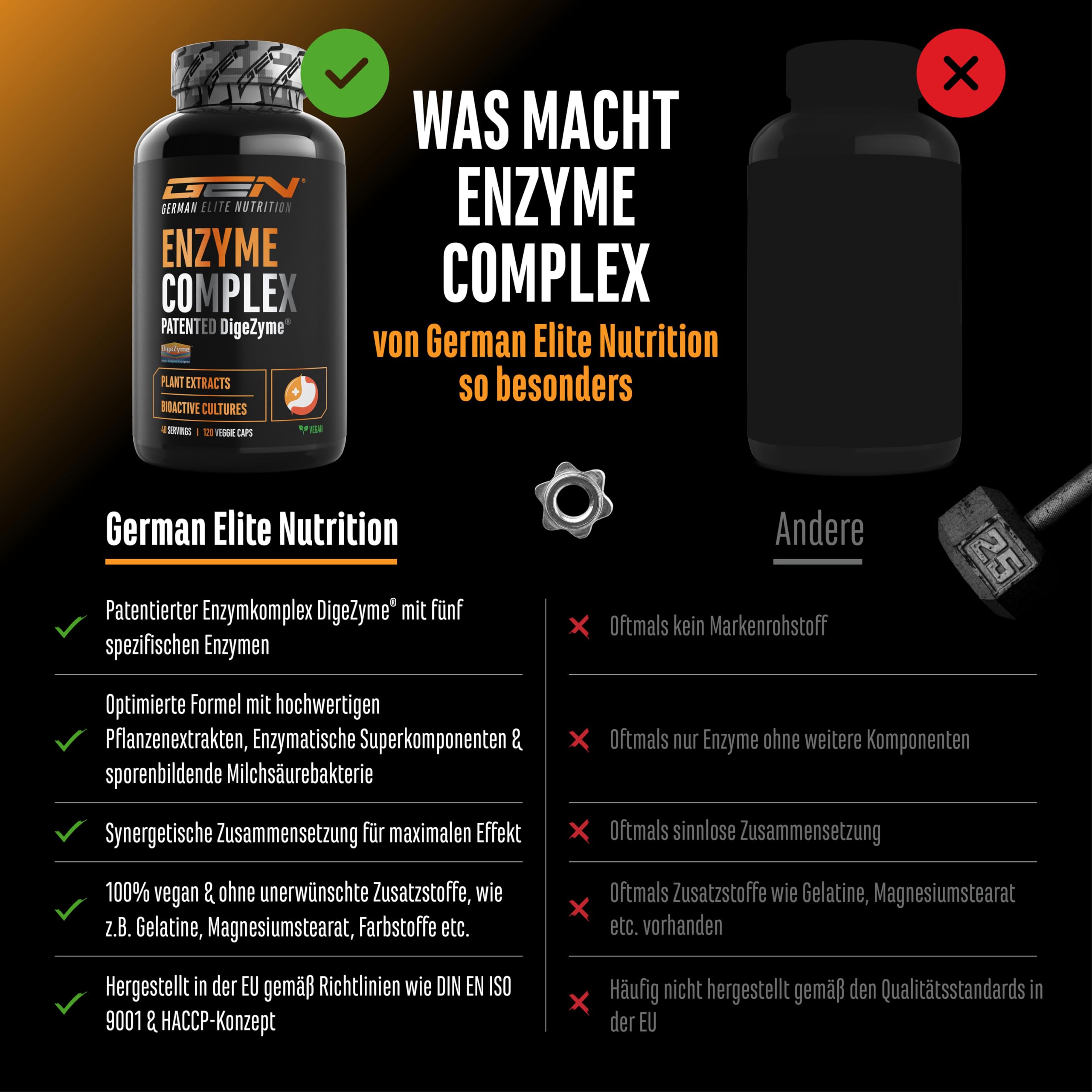 Enzym Komplex - Verdauungsenzyme mit patentierten DigeZyme®, Bromelain, Pepsin, Papain, Pflanzenextrakte & Milchsäurebakterien - Hochdosiert, vegan - 120 Kapseln