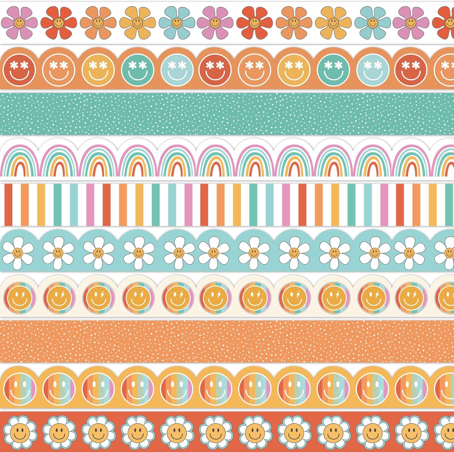 AnyDesign 80Ft Retro Groovy Bulletin Board Borders Boho