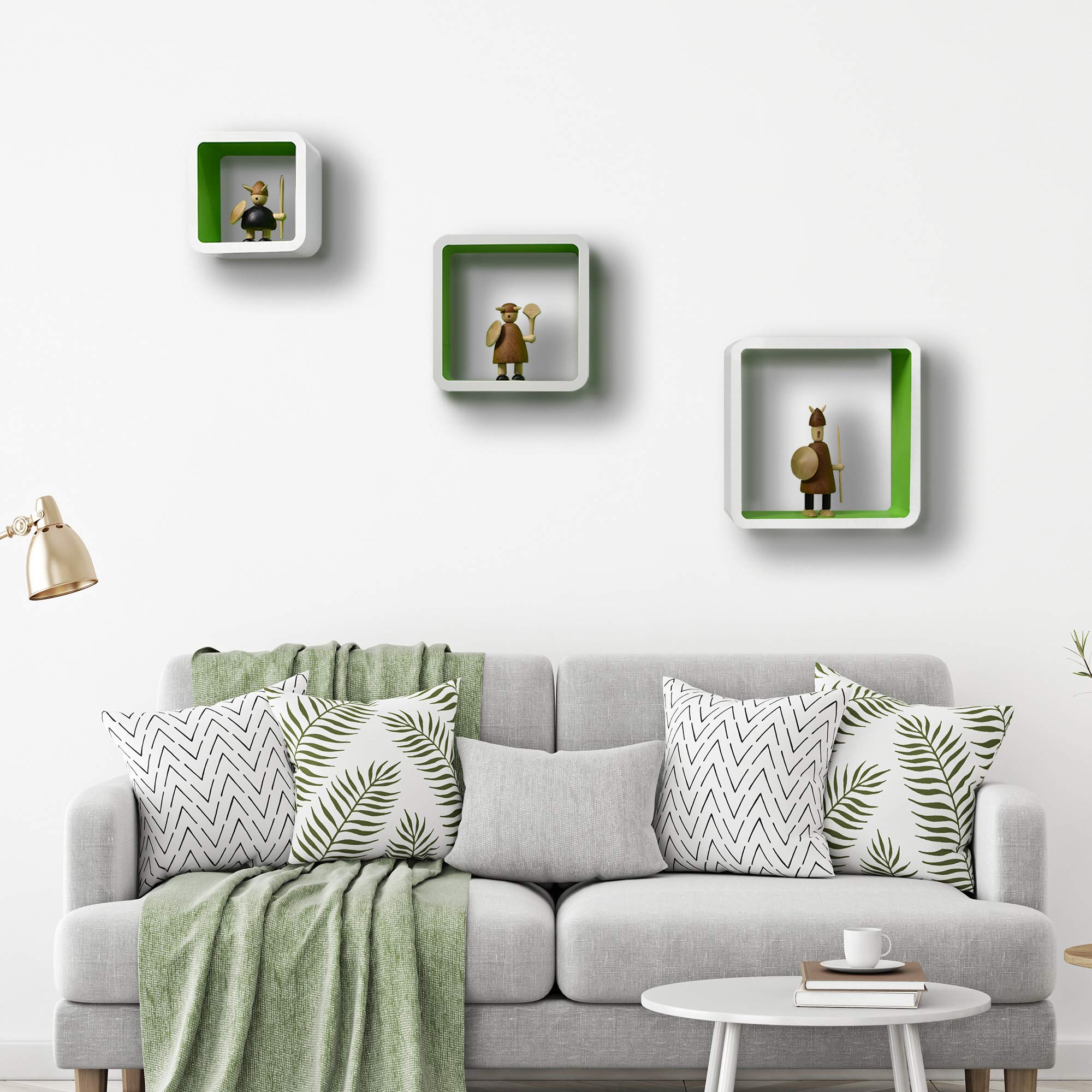 Buy Ezigoo Cube Floating Wall Shelves Pack of 3 White & Green Shelves for Walls in Bedroom