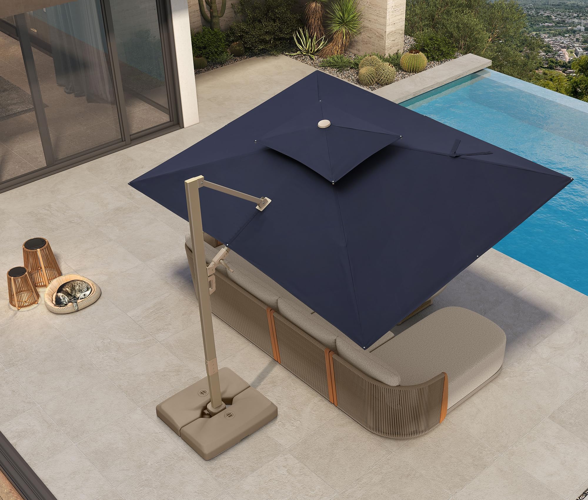 PURPLE LEAF Patio Umbrella 9'x12' Rectangle Double Top Canopy Navy Blue