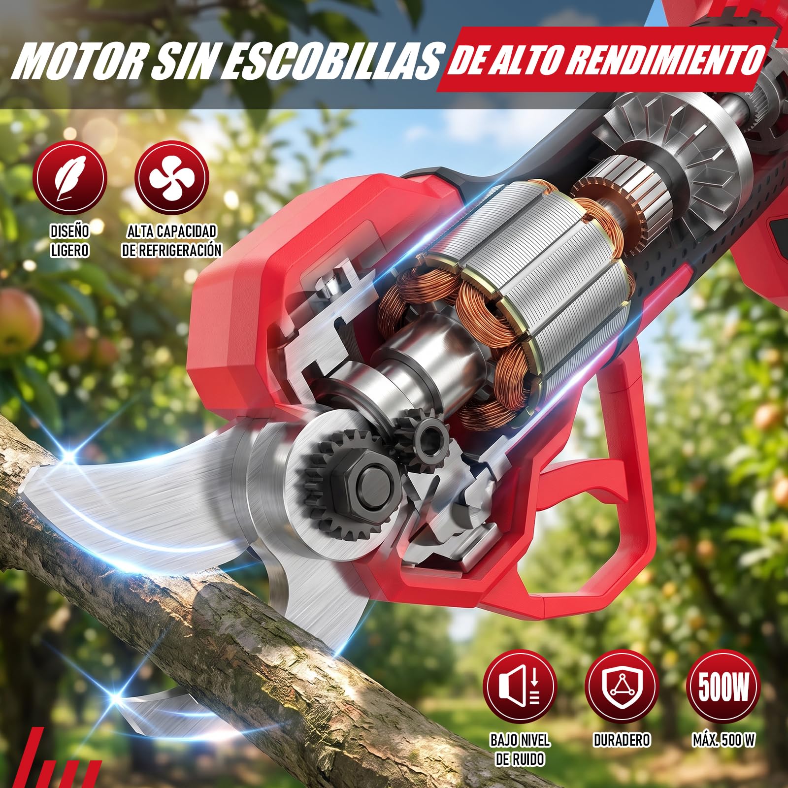 HYCHIKA tijeras de podar electricas 21 V, Cortar hasta 30 mm para Árboles | Tijeras de podar con cuchillas SK5 y pantalla LCD. Incluye 2 baterías de 1.5Ah, ideal para el cuidado de setos