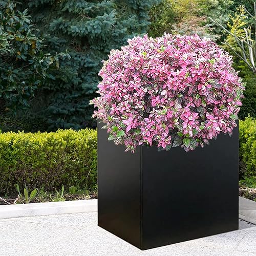 Miniatura 8 de Macetero de acero galvanizado, maceta de metal negro, maceta cuadrada grande para interiores y exteriores, maceta de acero resistente, 24 pulgadas,