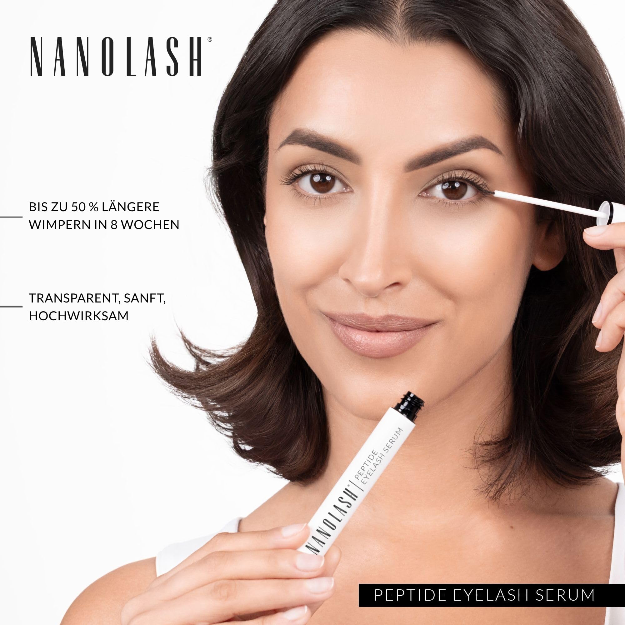Nanolash Wimpernserum 5 ml - Peptidhaltiges Serum für Wimpern, ohne Hormone, stärkt Wimpernstruktur, reduziert Haarbruch, transparent, für alle Hauttypen und Geschlechter