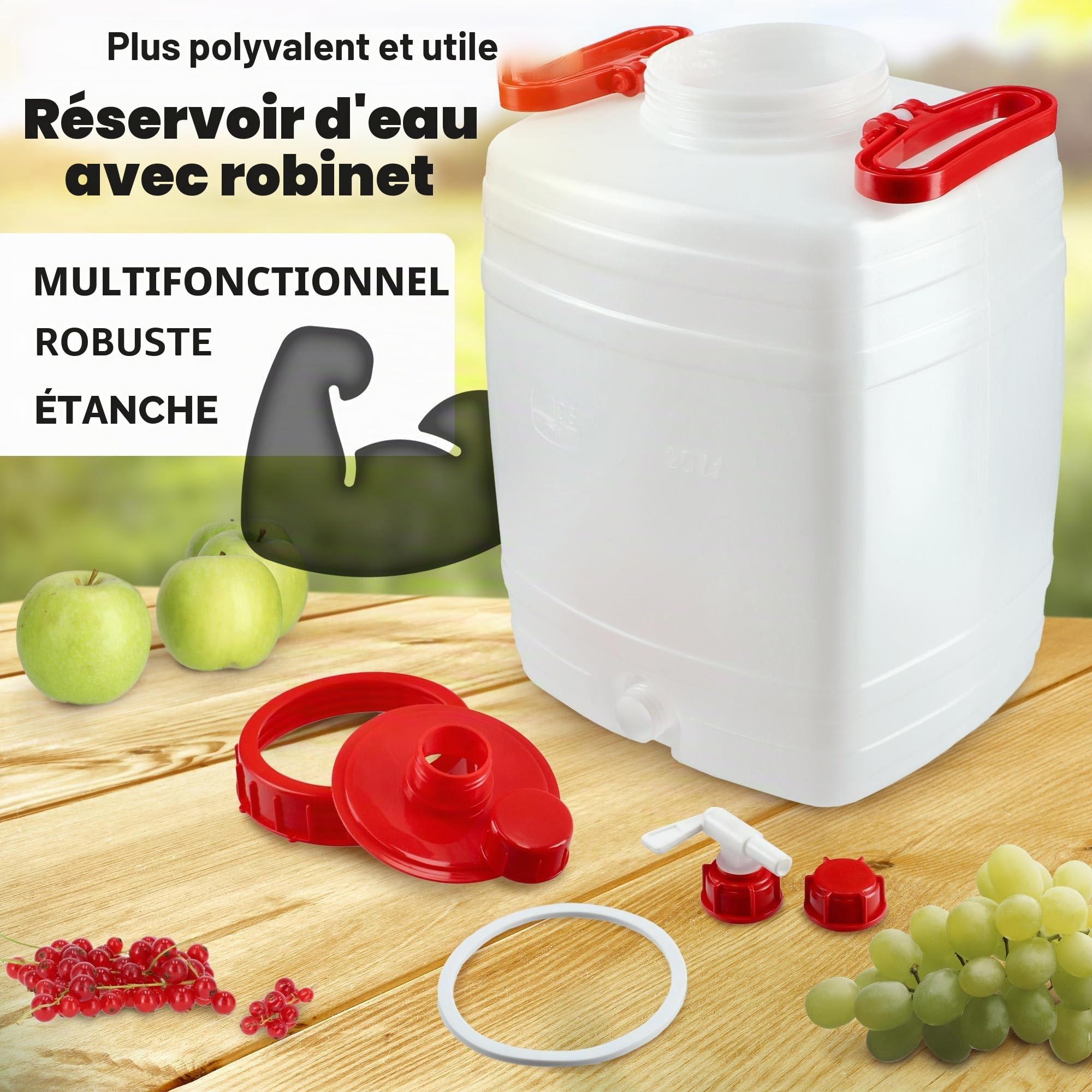 KADAX Bidon d'eau, tonneau à boisson en plastique, bidon d'eau potable, réservoir d'eau avec robinet, réservoir d'eau, bidon de boisson avec joint en caoutchouc