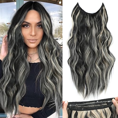 Miniatura 7 de BUPPPLER Extensiones de cabello tipo halo de 20 pulgadas, extensiones de cabello con alambre invisible, extensiones de cabello sintético ajustable,