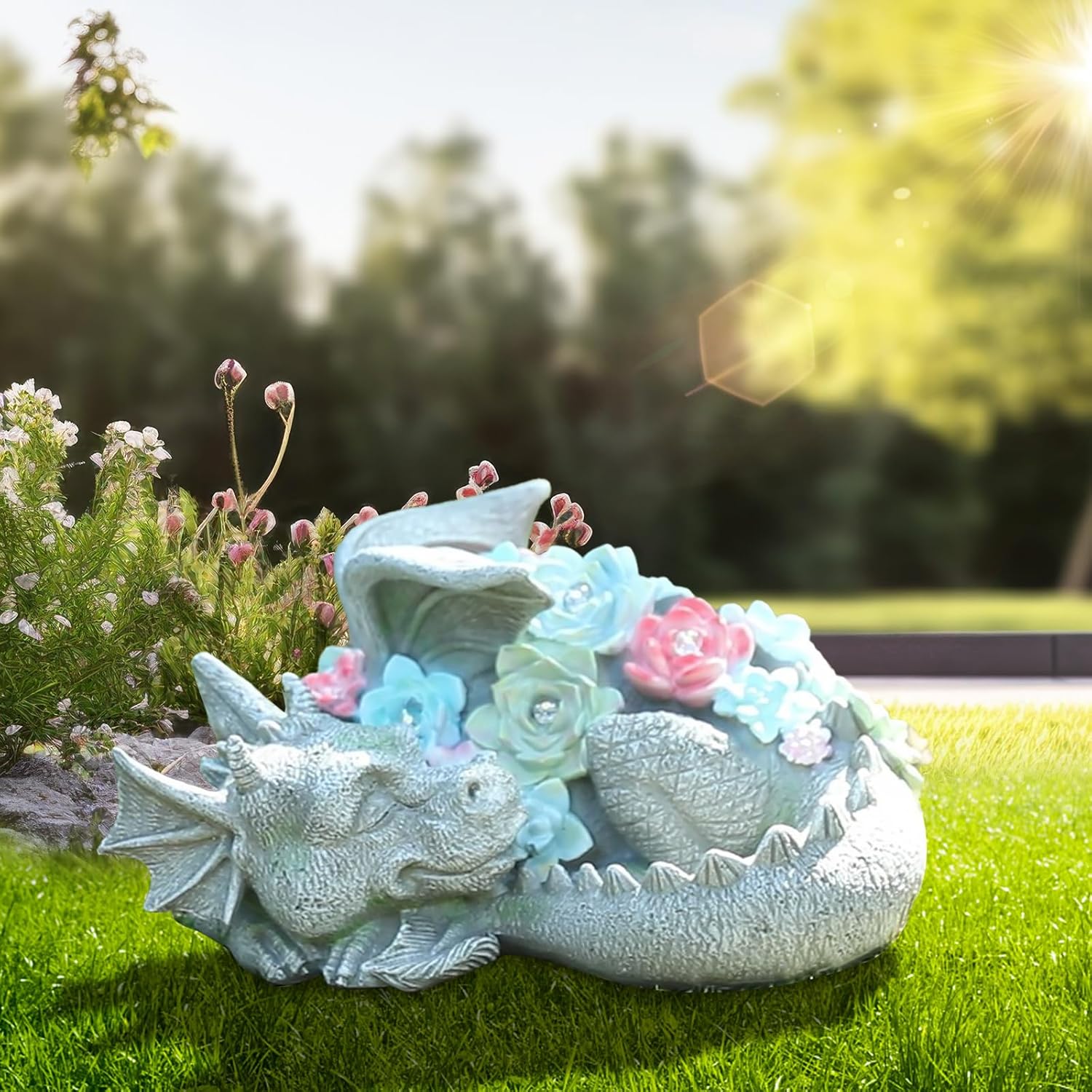 Garden Dragon Statue Outdoor Decor & 3 PCS Fall Gnomes Yard Sign