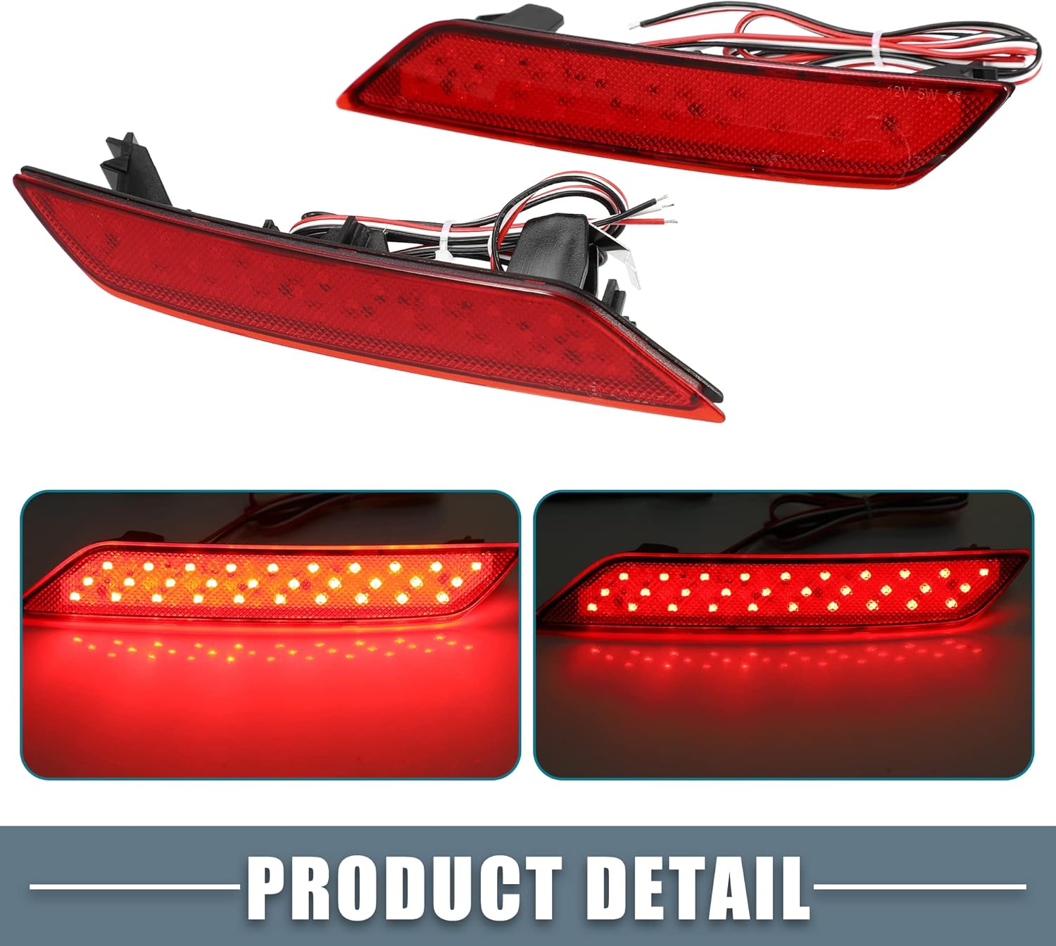 Rear Bumper Reflector Fog Brake Tail Light No.33555-TR0-A51/33505-TR0-A51 Red LED for Honda Civic 4DR Sedan 2013-2015 Red Lens (Set of 2)