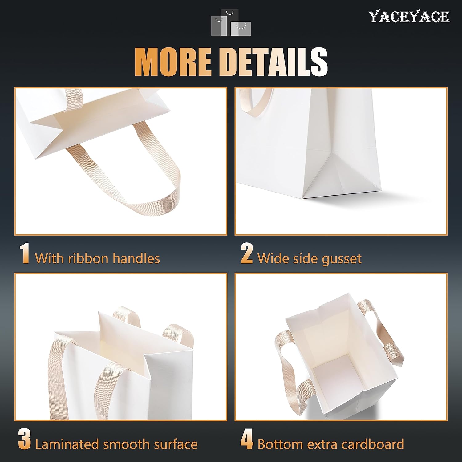 40Pcs 5.25"x3.75"x8" Kraft Paper Bags with Ribbon Handles - Bulk White Paper Gift Bags for Wedding, Party, Retail