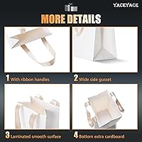 Vista 4 de Bolsas de regalo blancas con asas, 20 bolsas de regalo de papel blanco de 5.25 x 3.75 x 8 pulgadas con asas de cinta a granel, bolsa de papel kraft