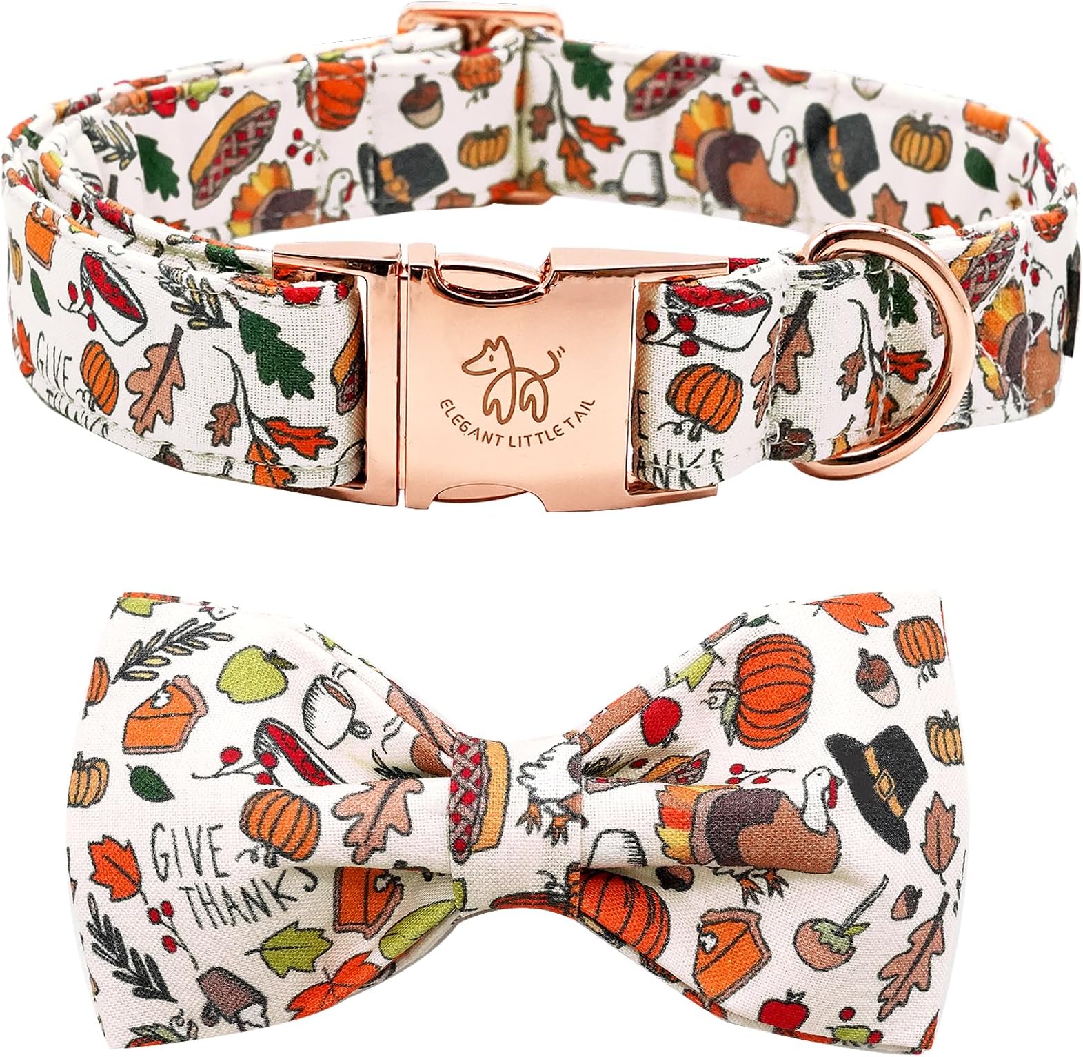 Elegant Little Tail Dog Collar with Soft Bow - Thanksgiving Turkey Bow Collar for Large Dogs