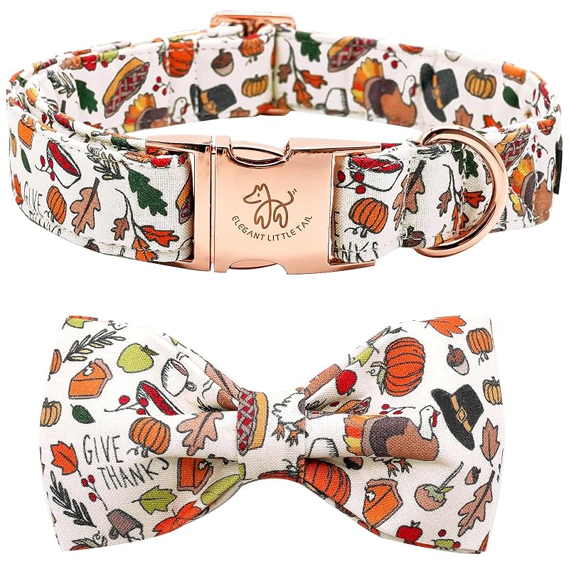 Coleira para cães com laço em algodão ajustável Elegant little tail, tamanho M – Fall Turkey, 1 unidade