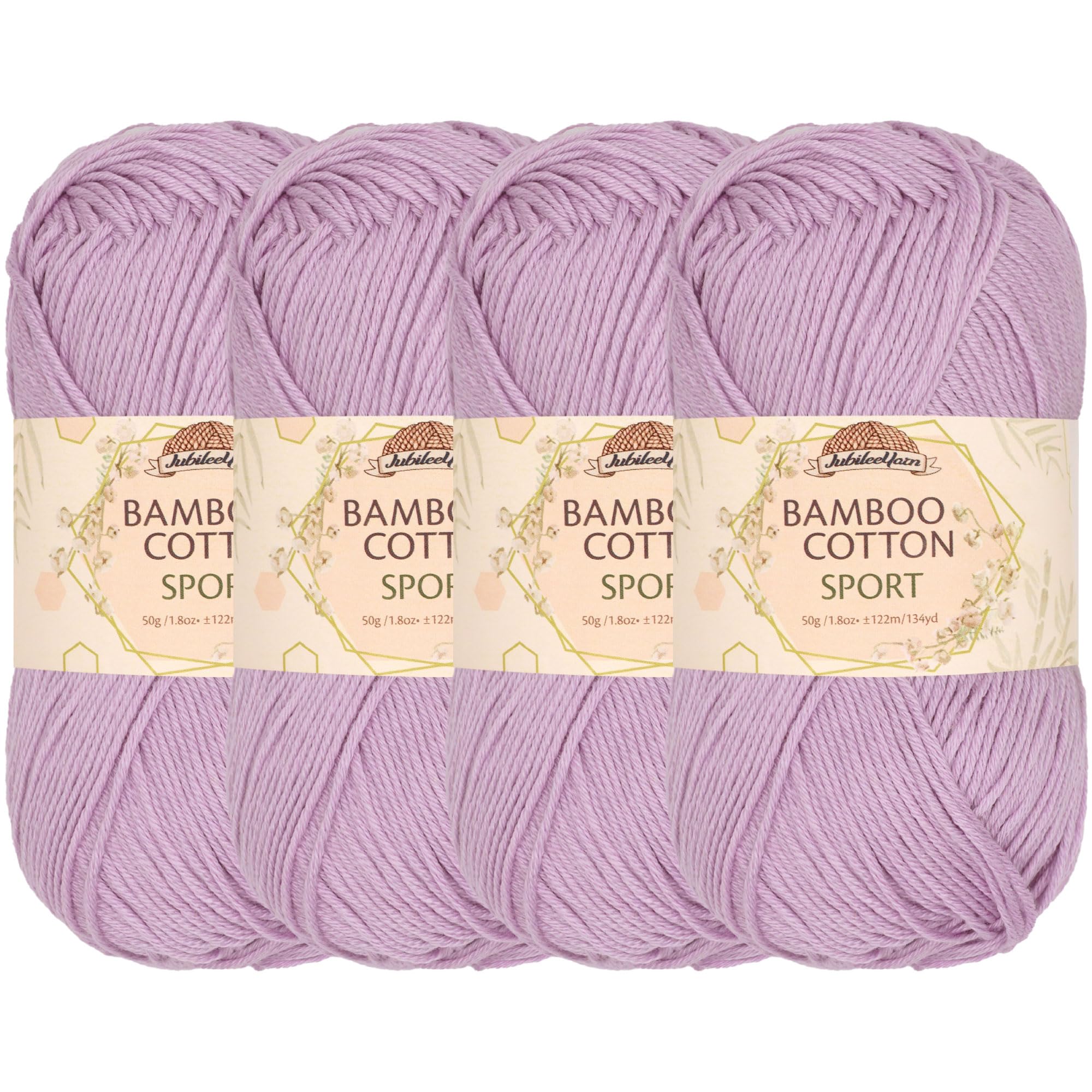 JubileeYarn Bamboo Cotton Sport 4 Ply Yarn - 50g/Skein - Lilacs - 4 Skeins