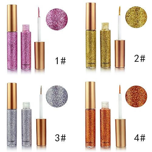 Miniatura 4 de Delineador de ojos con purpurina, delineador de ojos dorado morado, delineador de ojos impermeable de larga duración, plateado, dorado, rosa y
