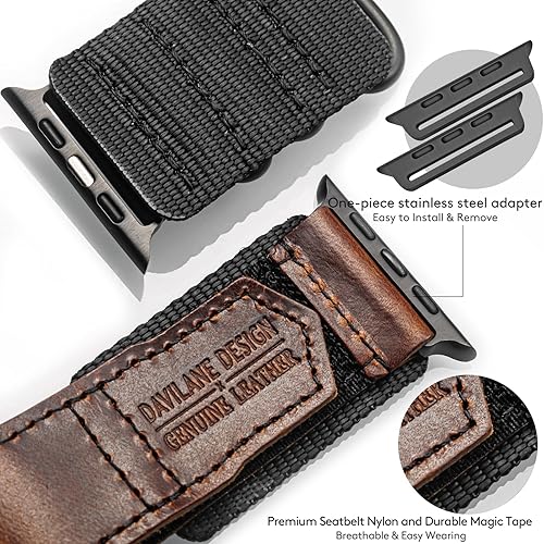 Miniatura 5 de Compatible con Apple Watch Band 1.496 in 1.575 in 1.614 in 1.654 in 1.732 in 1.772 in 1.929 in 1.811 in, correa resistente de nailon de cuero de