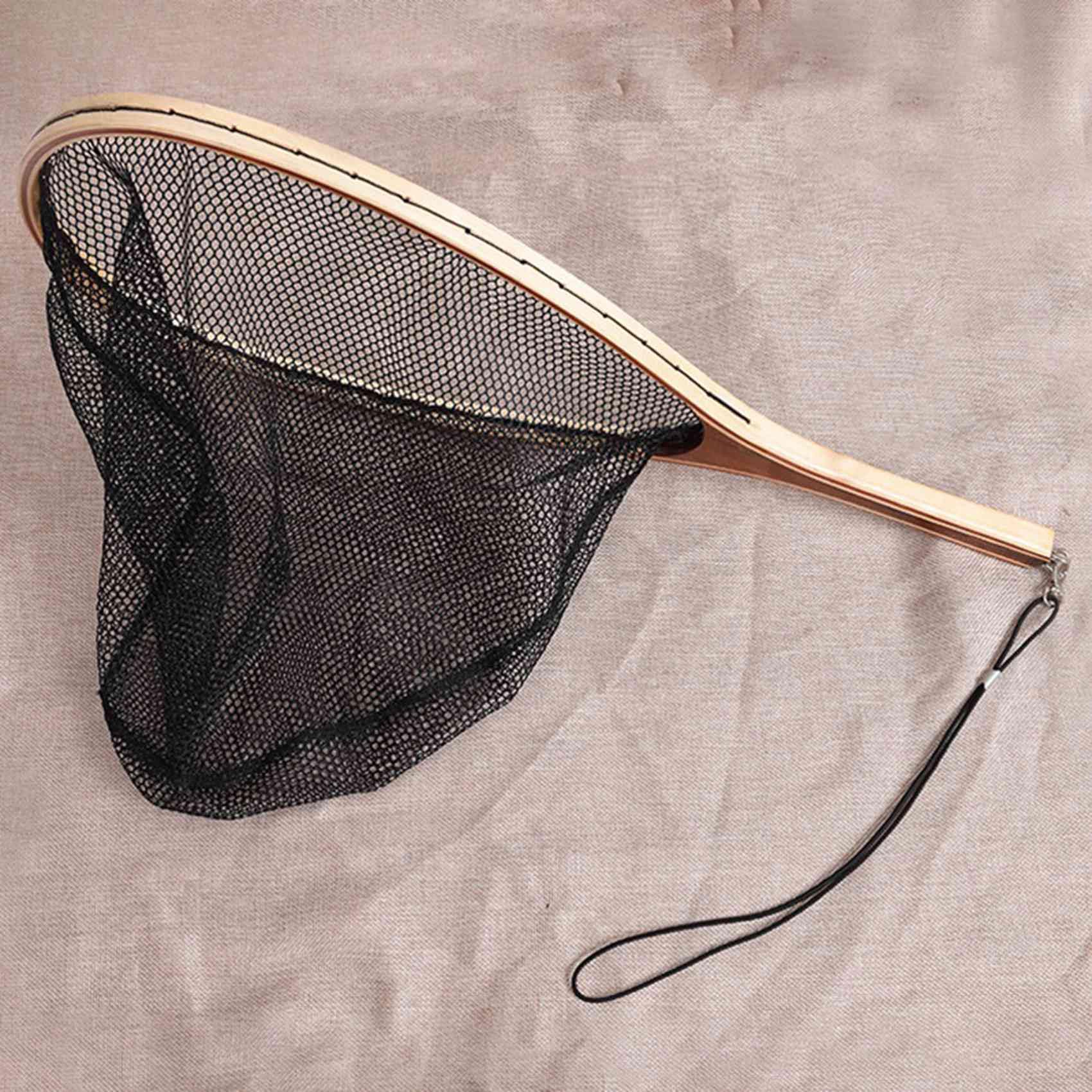3X Guadino per Pesca Un Mosca Manico nel Legno Manico di Atterraggio nel Nylon Trota Mesh Fish Catch Release Scoop Fishing Tool