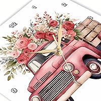Vista 2 de 3dRose, Pretty Shabby Chic Floral Vintage Truck Illustration, 10x10 Wall Clock