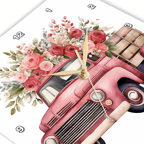Miniatura 3 de 3dRose, Pretty Shabby Chic Floral Vintage Truck Illustration, 10x10 Wall Clock