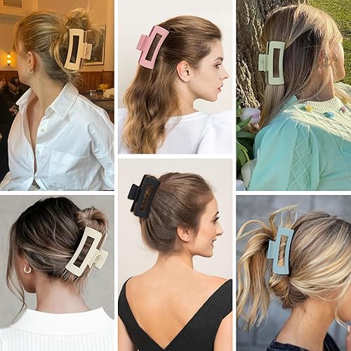 Miniatura 6 de Sisiaipu Pinzas grandes para el cabello de 4 pulgadas, 6 pinzas grandes para cabello grueso, pinzas cuadradas para el cabello para mujeres, pinzas